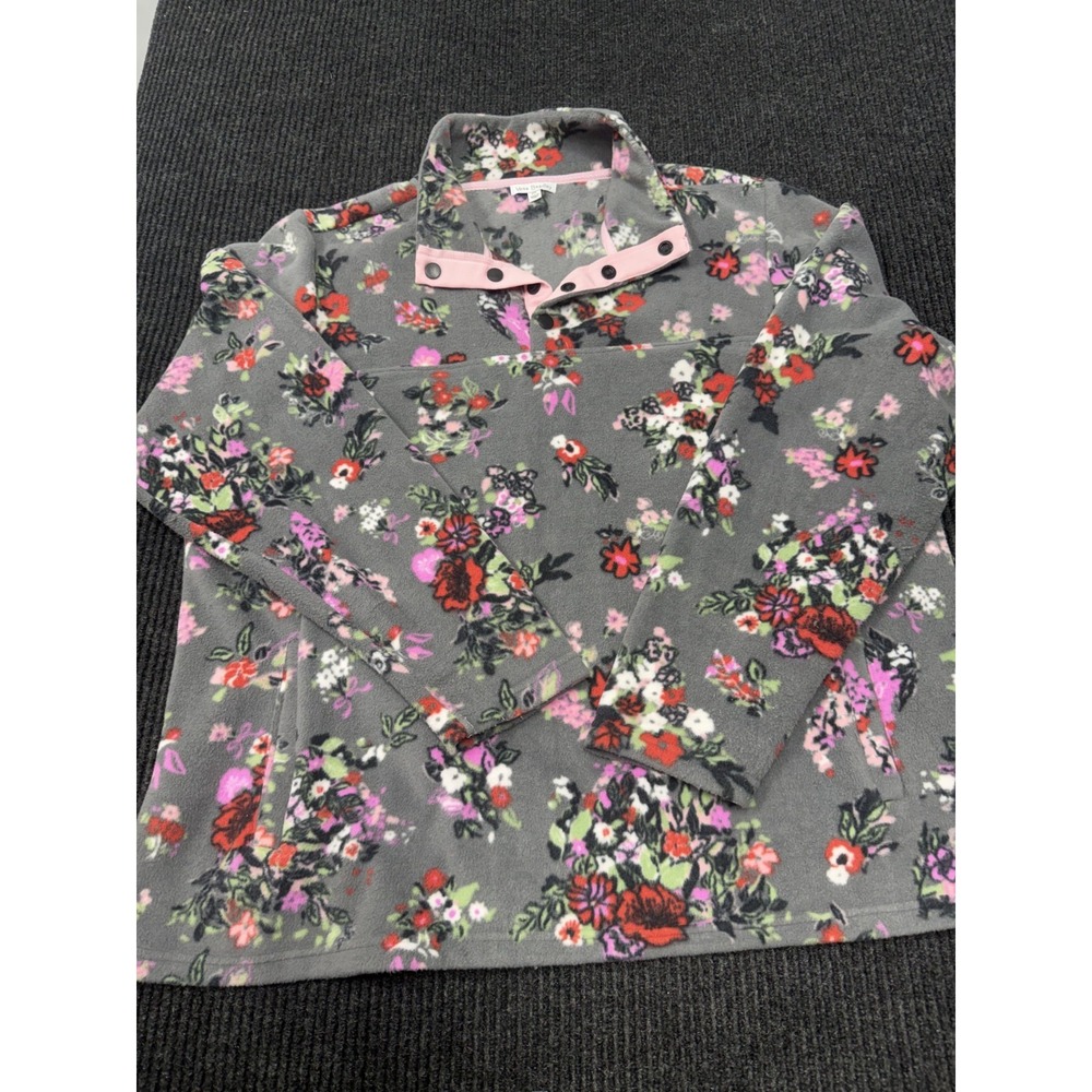 Vera Bradley Sporty Fleece Jacket Women's Floral Gray Pink Button Front
